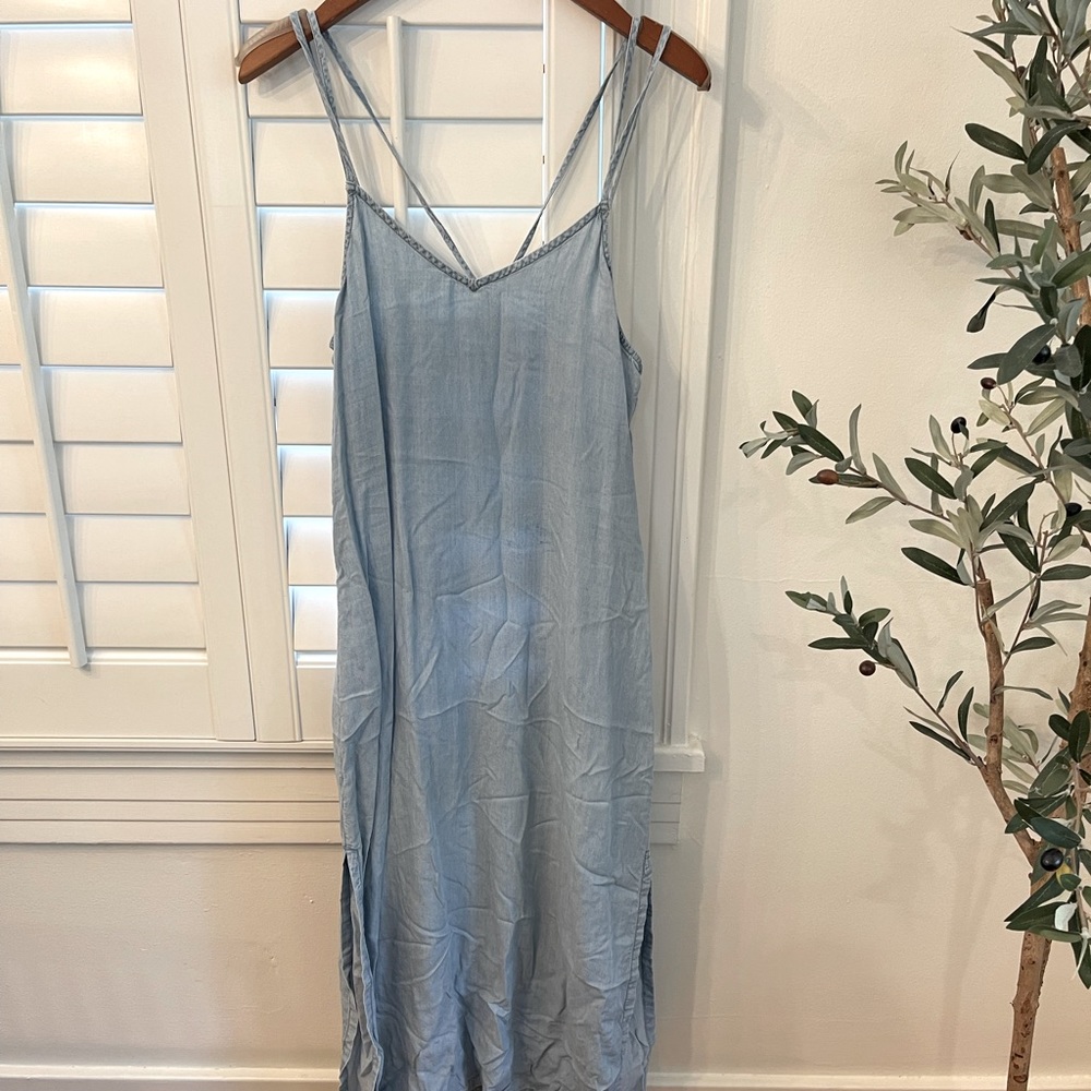 Aerie Chambray Spaghetti Strap Midi Dress | Size Small